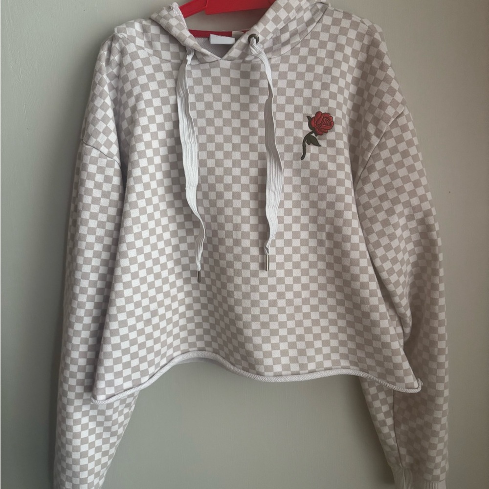 Checkered Vans Hoodie with Rose Embroidery